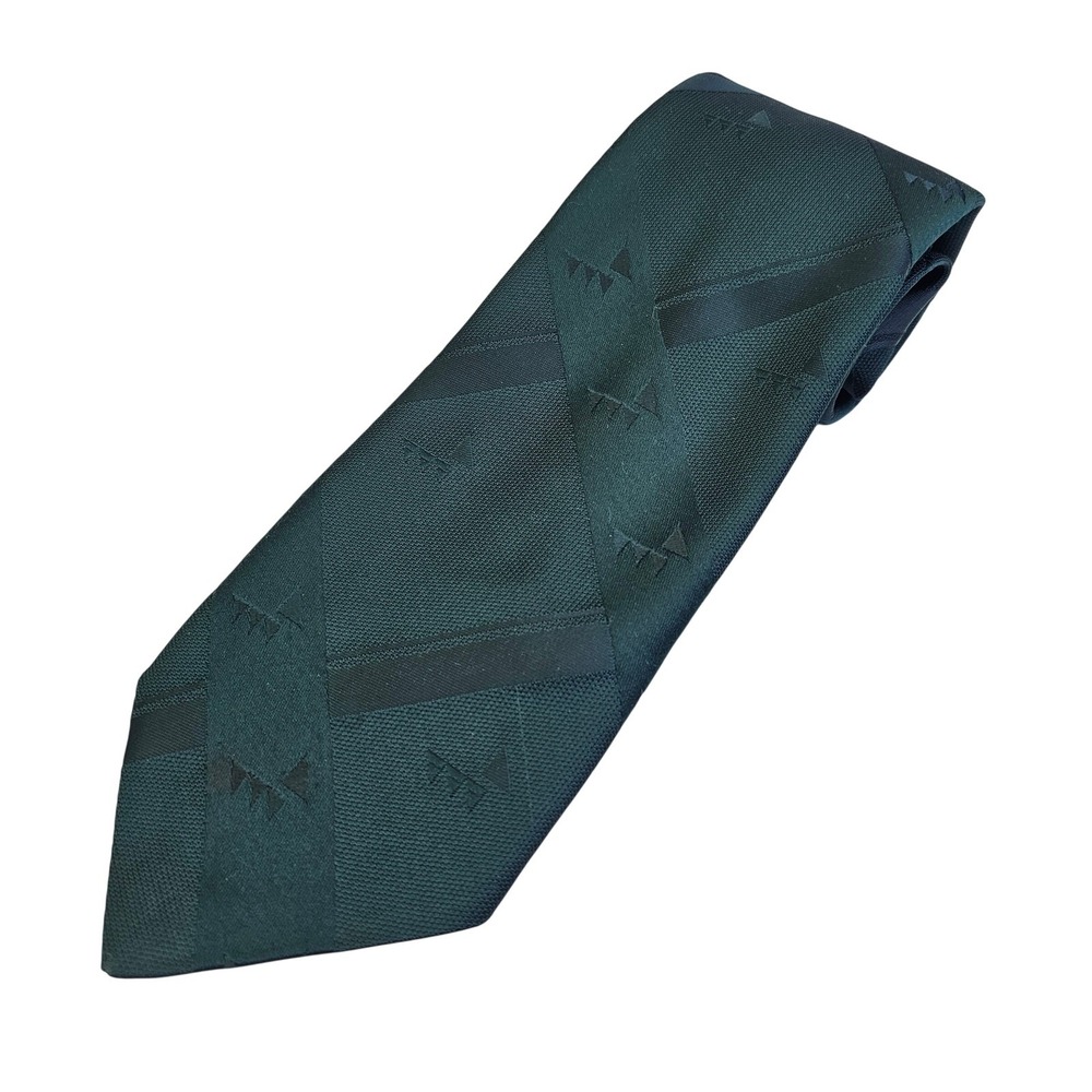Vintage John Frederics Forest‎ Green Geometric Jacquard Union Made Tie Mens
